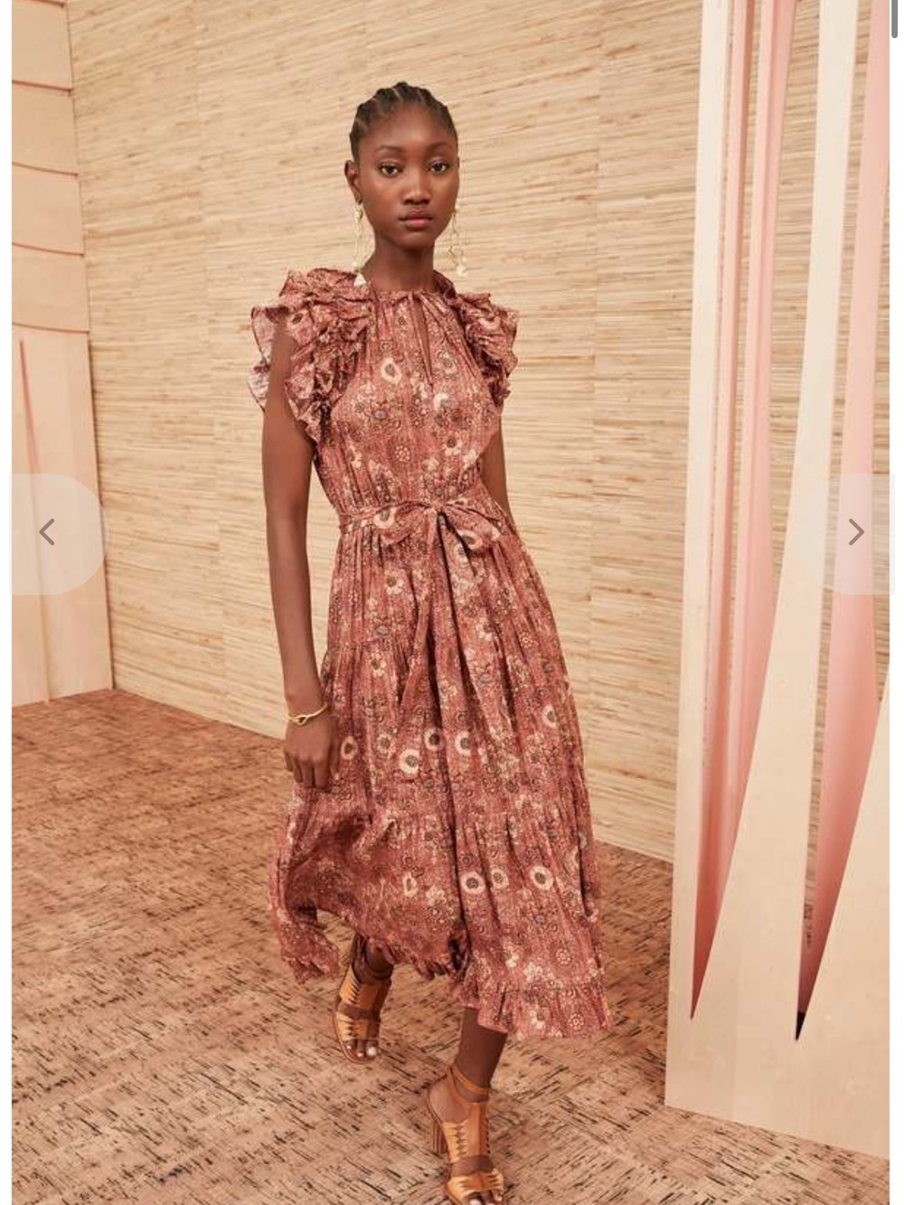 Ulla Johnson Virginia Rust Floral Ruffle Midi Dress